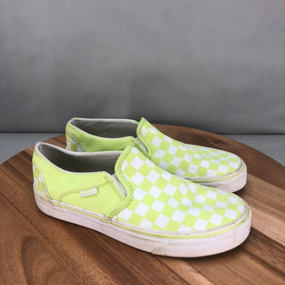 Vans Classic Slip On Womens 7.5 Checkerboard Green White Sneakers Skateboarding - Picture 1 of 8